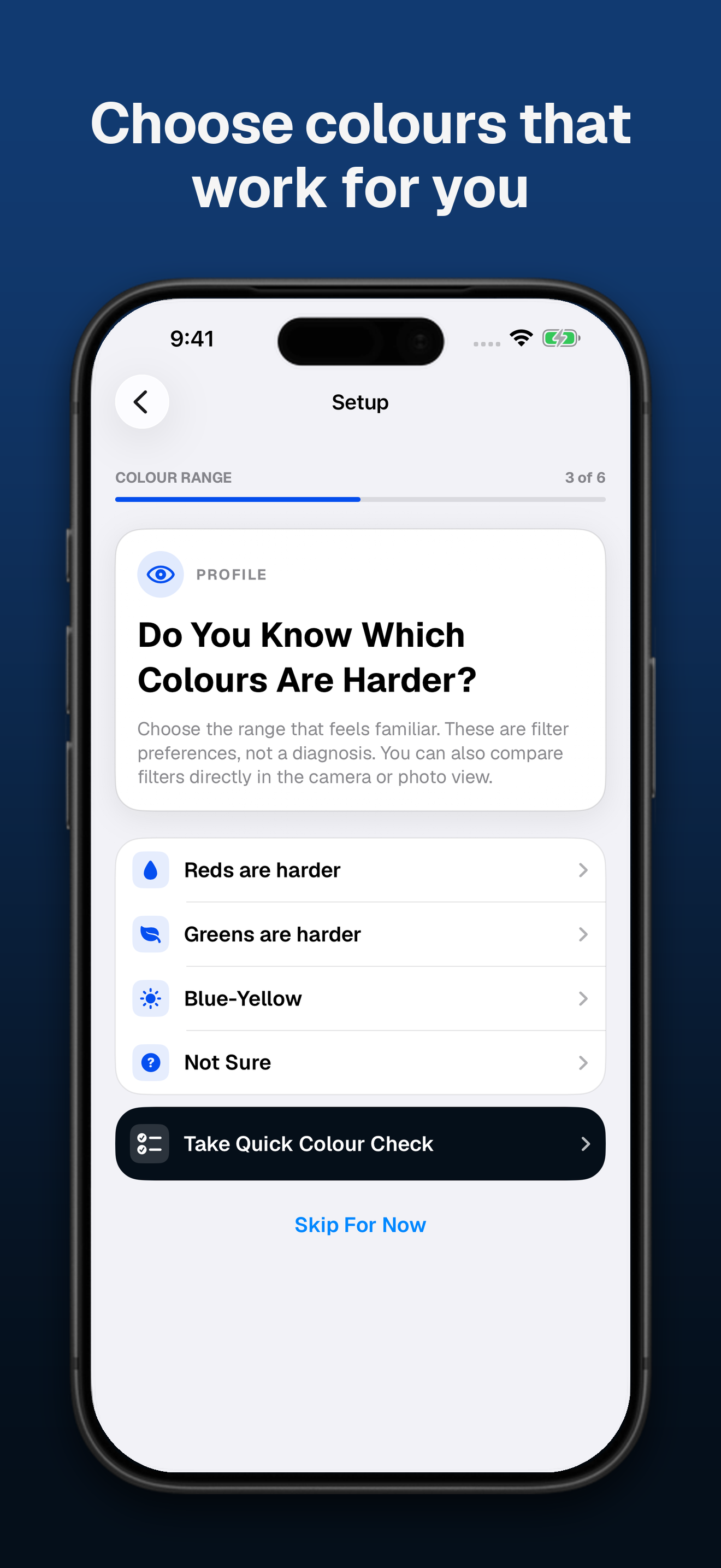 Choose your colour preferences in Color Vision Camera