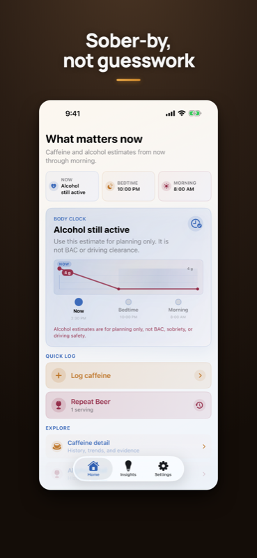 ClearHalf alcohol forecast: an estimated overnight clearing window, not a BAC or sobriety tool
